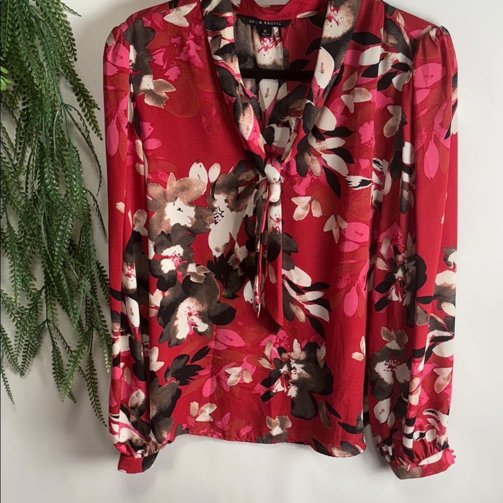 Zac & Rachel Red and Pink Floral Blouse